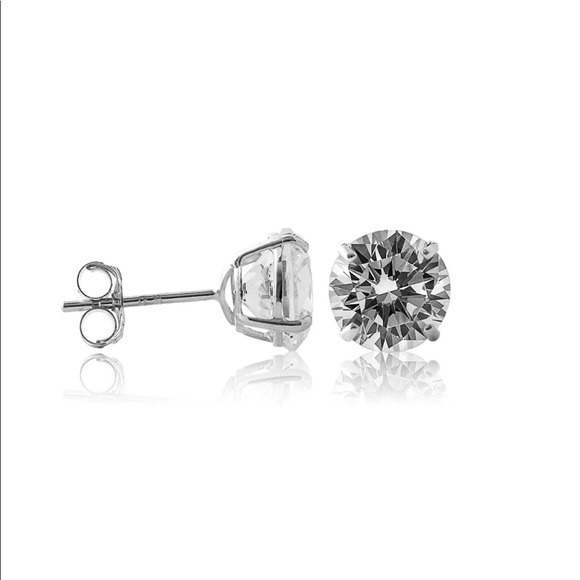 14k White/Yellow Solid Gold 6mm CZ Stud Earrings